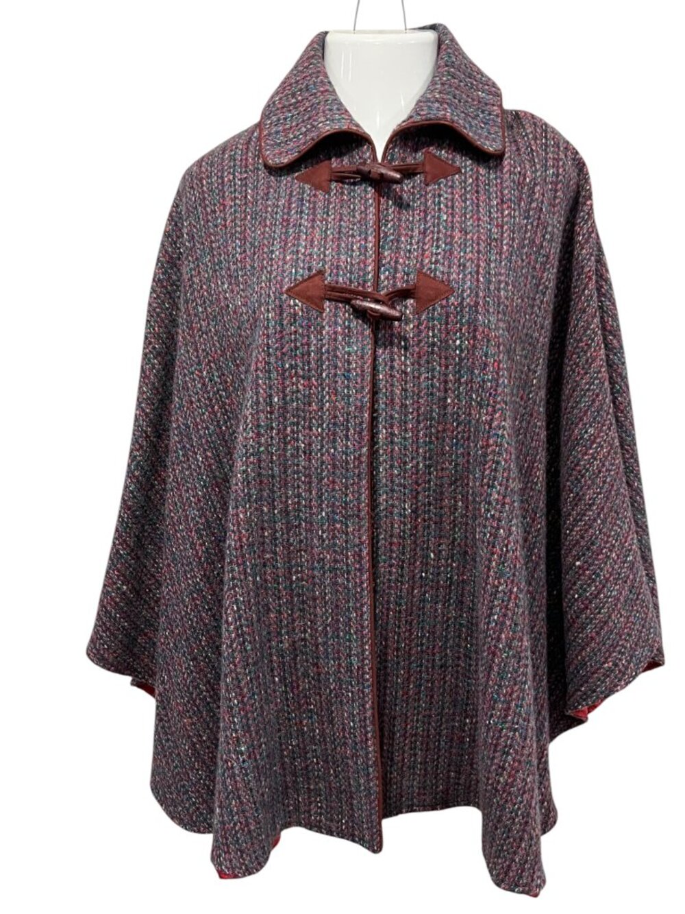 Stitchers Vintage Lined Wool Tweed Cape Poncho, Multi colored